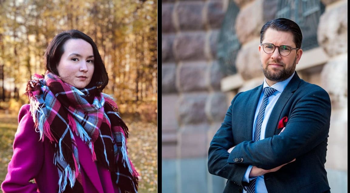 Bild på Sara Elvira Kuhmunen och Jimmie Åkesson